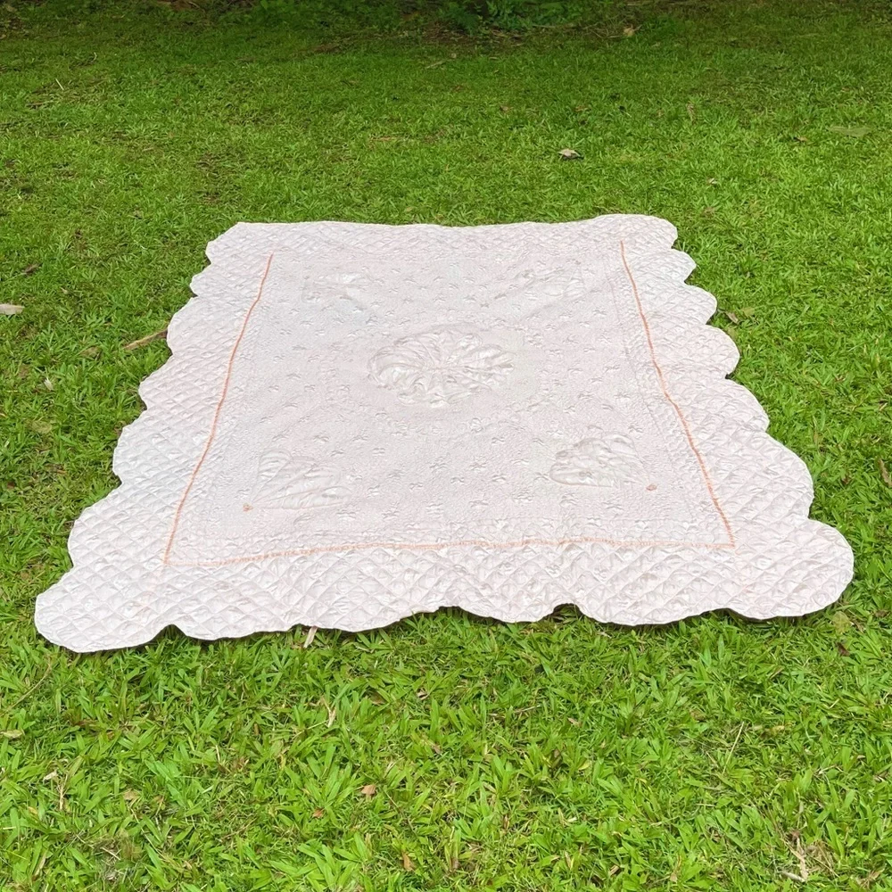 Vintage Quilt Blanket Matelasse Peach